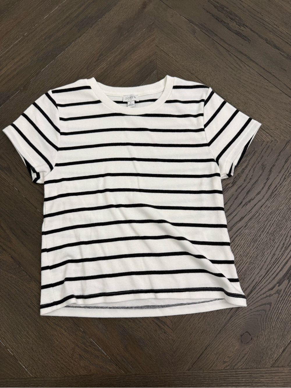 J. Crew White Cropped Tee with Black Stripes